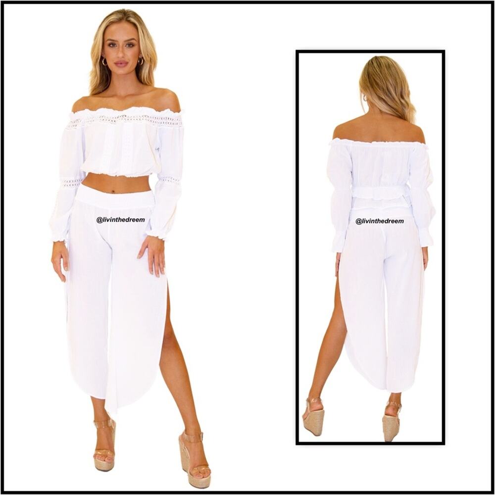 'Sea Spice White 'Azalea' Split Thigh Pants SZ M $45